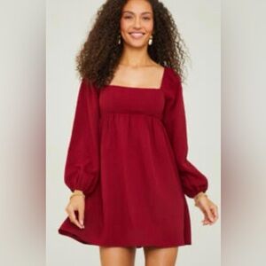 Red Square Neck Dress
